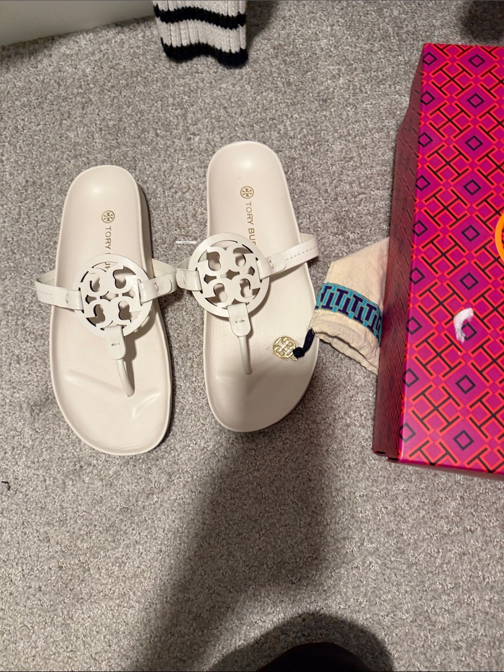 Tory Burch Cream Miller Logo Thong Sandals